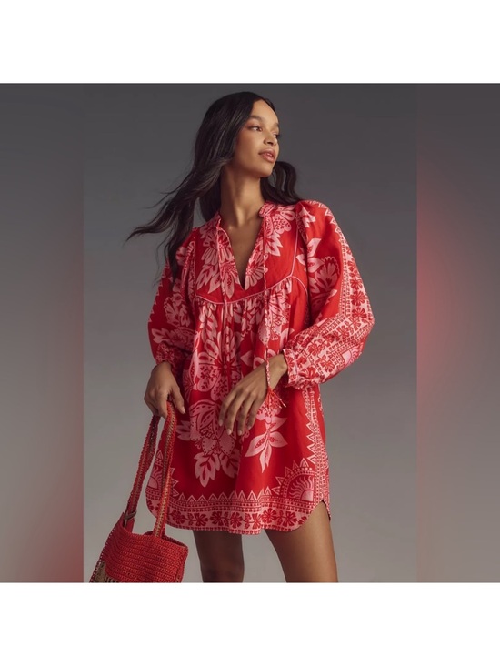 FARM Rio Dresses & Skirts - NEW FARM Rio Flora Tapestry Red Long Sleeve Mini Dress